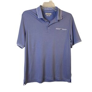 Bugatti Mens Non Iron Cotton Polo Shirt Blue Short Sleeve Size Large Pullover